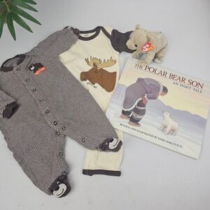 Babies 3-6M 4PC Bundle Winter Warm Cute Cuddly Toy + Book Sleeper‎ Cabin Core